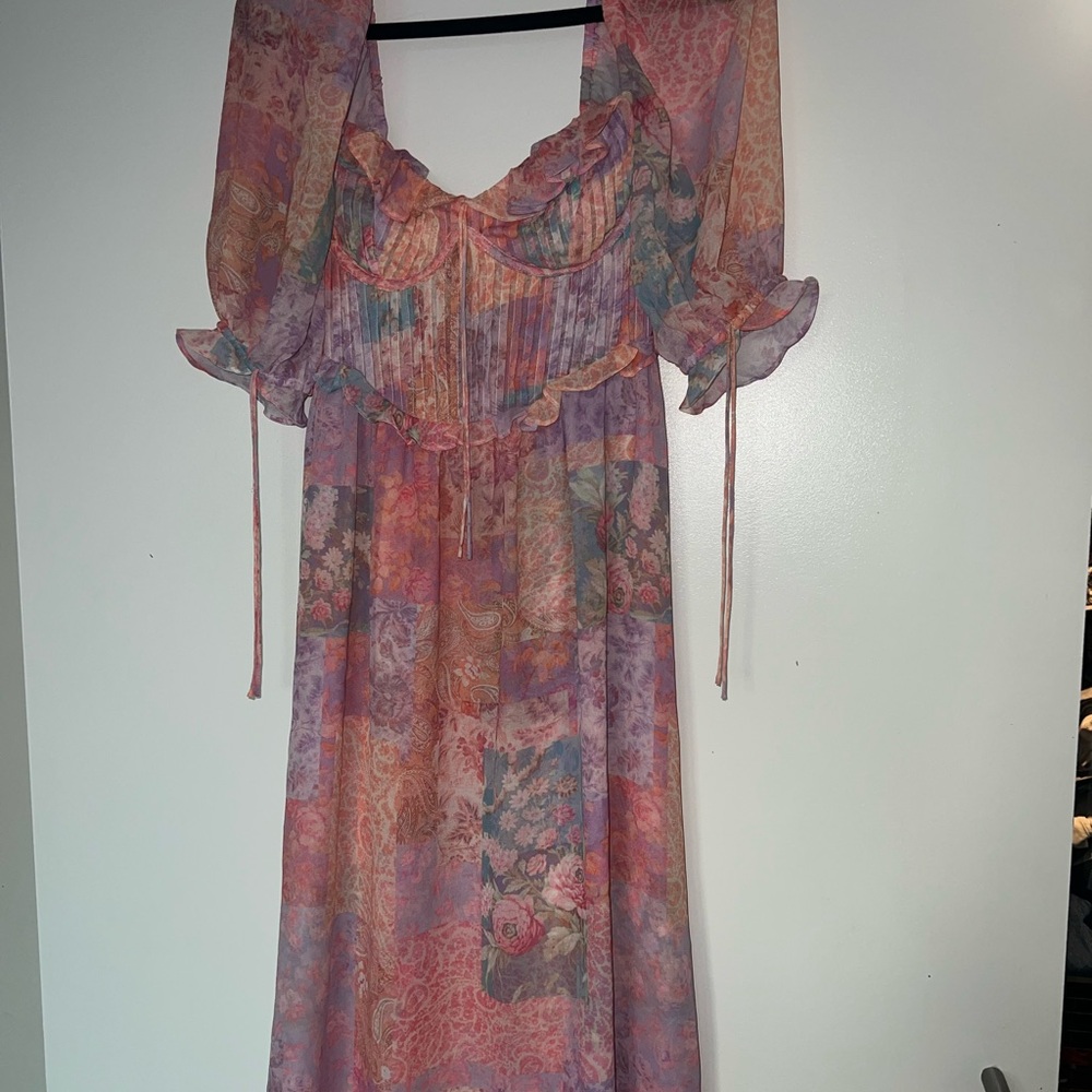 NWT For Love & Lemons Floral Pink corset dress